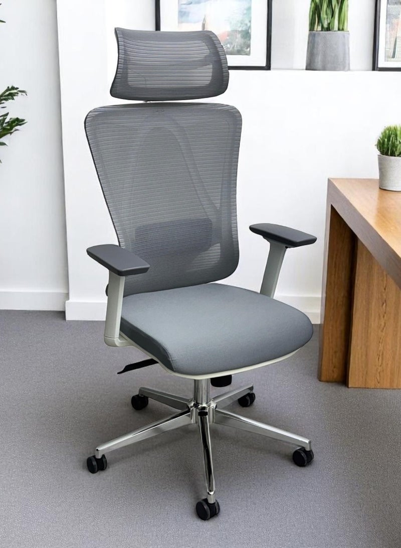 Wooden Twist Bareeq Executive Desk Chair Office Chair 360° Swivel with Lumbar Support (Grey)  - Image 1