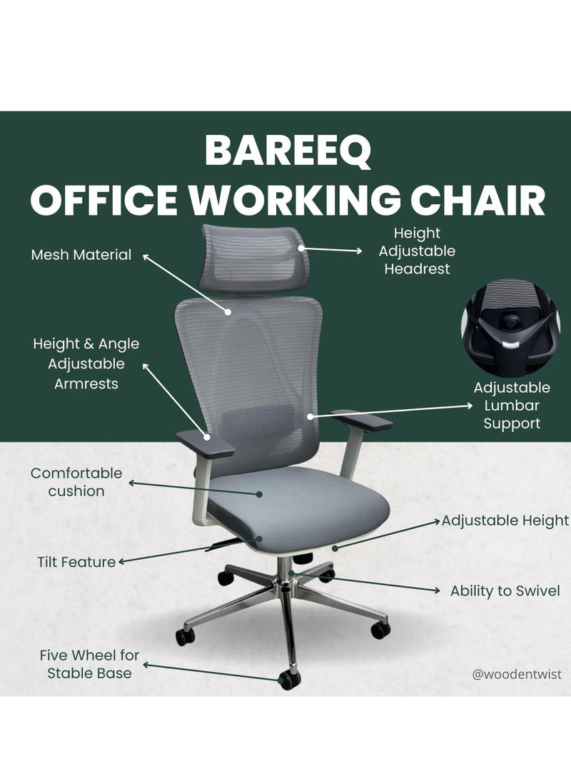 Wooden Twist Bareeq Executive Desk Chair Office Chair 360° Swivel with Lumbar Support (Grey)  - Image 2