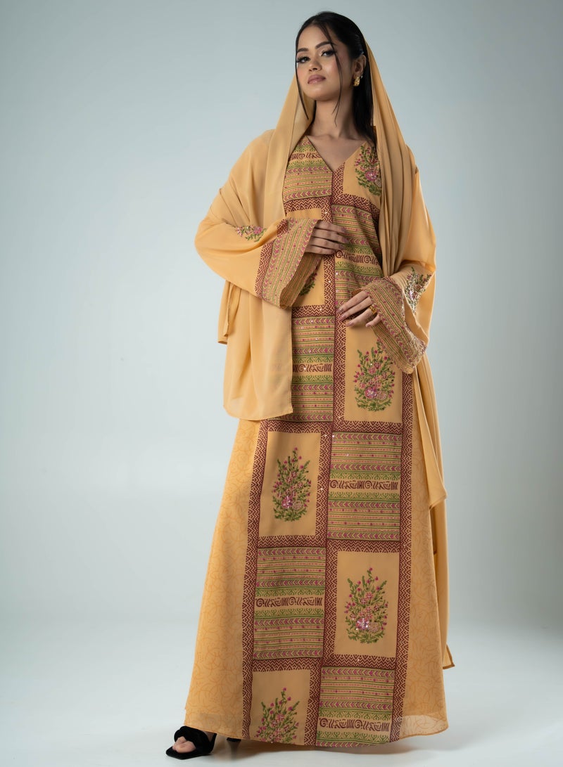 AINSIABI Ayka Beige Embroidered kaftan for Women | Modest Kaftan Islamic Dress | Luxury Muslim Wear for Ramadan, Eid, Weddings & Special Events - Image 2