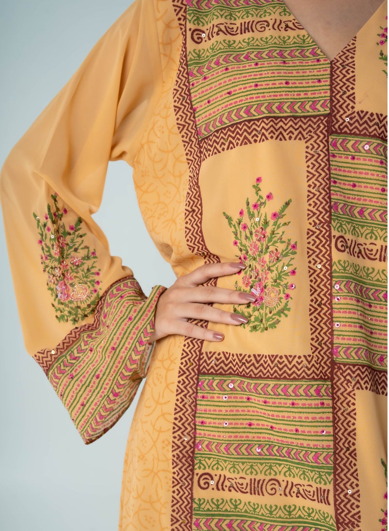 AINSIABI Ayka Beige Embroidered kaftan for Women | Modest Kaftan Islamic Dress | Luxury Muslim Wear for Ramadan, Eid, Weddings & Special Events - Image 4