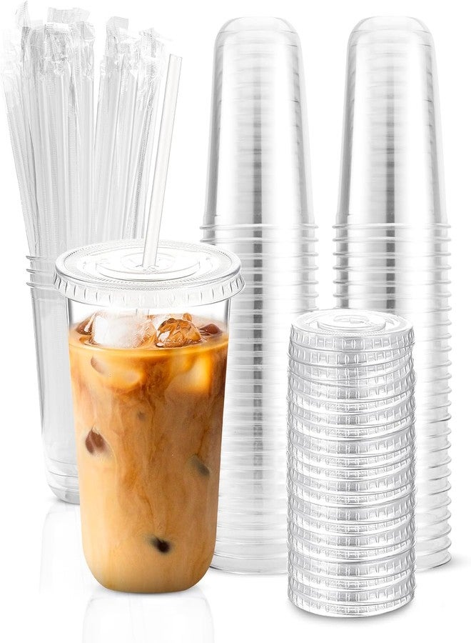 Tinsky 50 Sets Clear Plastic Cups with Lids and Straws, Disposable Iced Coffee Cups Drinking PET for Cold Drinks, Juice, Smoothie, Coffee Shops, Party, Christmas(Clear,20 oz) - Image 1