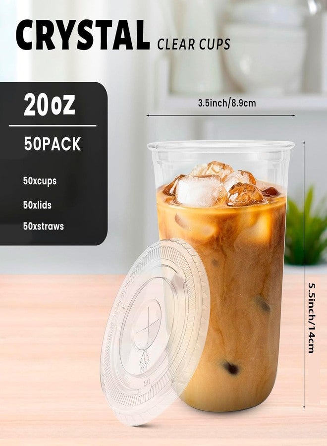 Tinsky 50 Sets Clear Plastic Cups with Lids and Straws, Disposable Iced Coffee Cups Drinking PET for Cold Drinks, Juice, Smoothie, Coffee Shops, Party, Christmas(Clear,20 oz) - Image 3