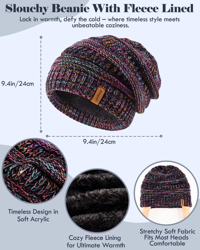Alepo Winter Beanie Hat Scarf Gloves Set for Women, Slouchy Beanie with Fleece Lined Long Knit Scarf Touchscreen Gloves, Warm 3 in 1 Stocking Stuffers Set for Women Mom Her Cold Weather-06 - Image 3