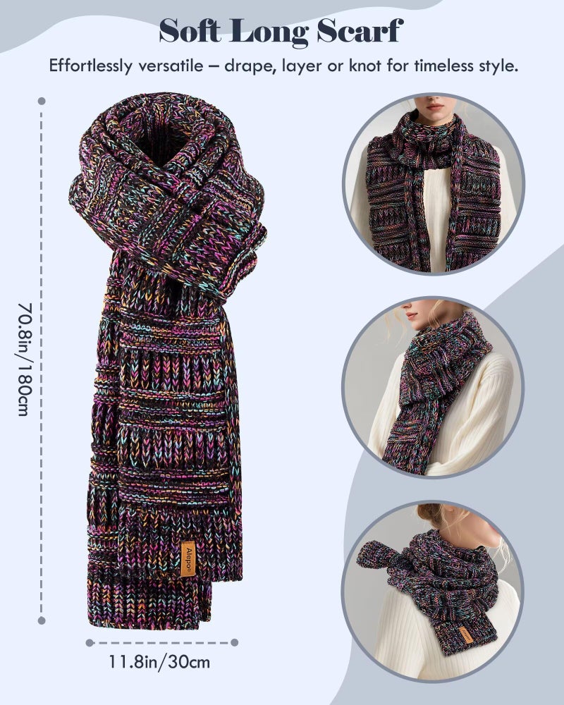 Alepo Winter Beanie Hat Scarf Gloves Set for Women, Slouchy Beanie with Fleece Lined Long Knit Scarf Touchscreen Gloves, Warm 3 in 1 Stocking Stuffers Set for Women Mom Her Cold Weather-06 - Image 5