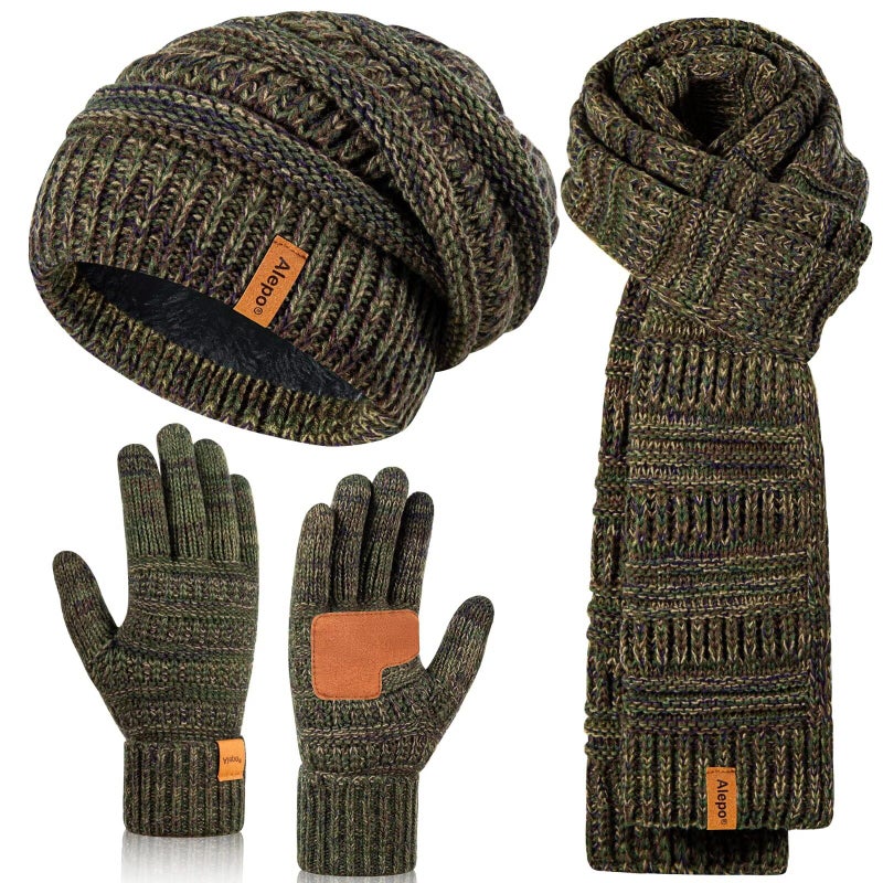 Alepo Winter Beanie Hat Scarf Gloves Set for Women, Slouchy Beanie with Fleece Lined Long Knit Scarf Touchscreen Gloves, Warm 3 in 1 Stocking Stuffers Set for Women Mom Her Cold Weather-06 - Image 1