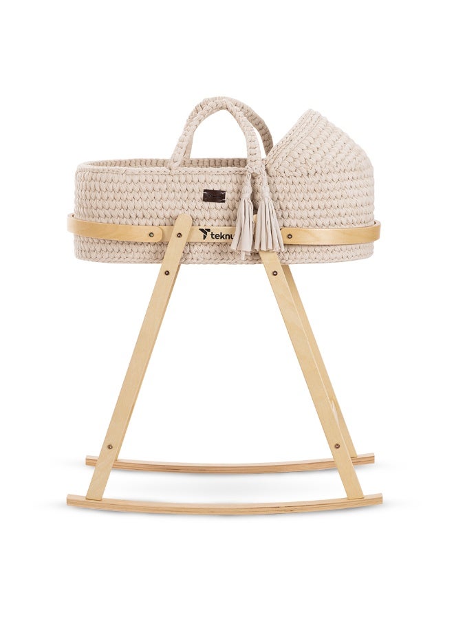TEKNUM Moses Rope Basket with Stand - Natural Wood - Image 1