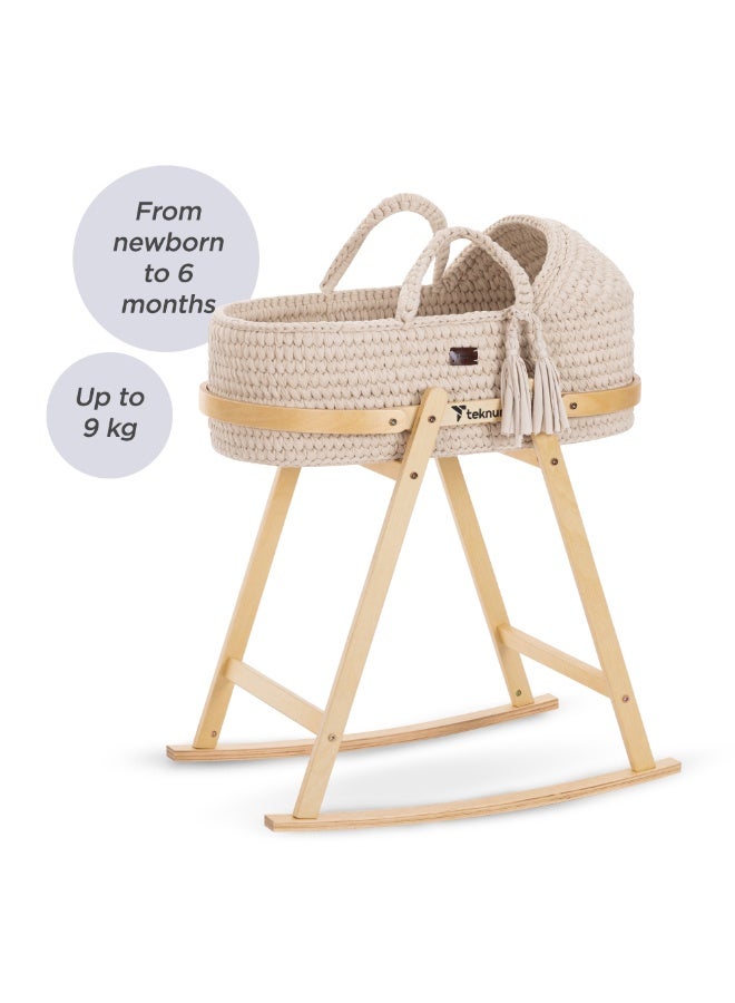 TEKNUM Moses Rope Basket with Stand - Natural Wood - Image 2