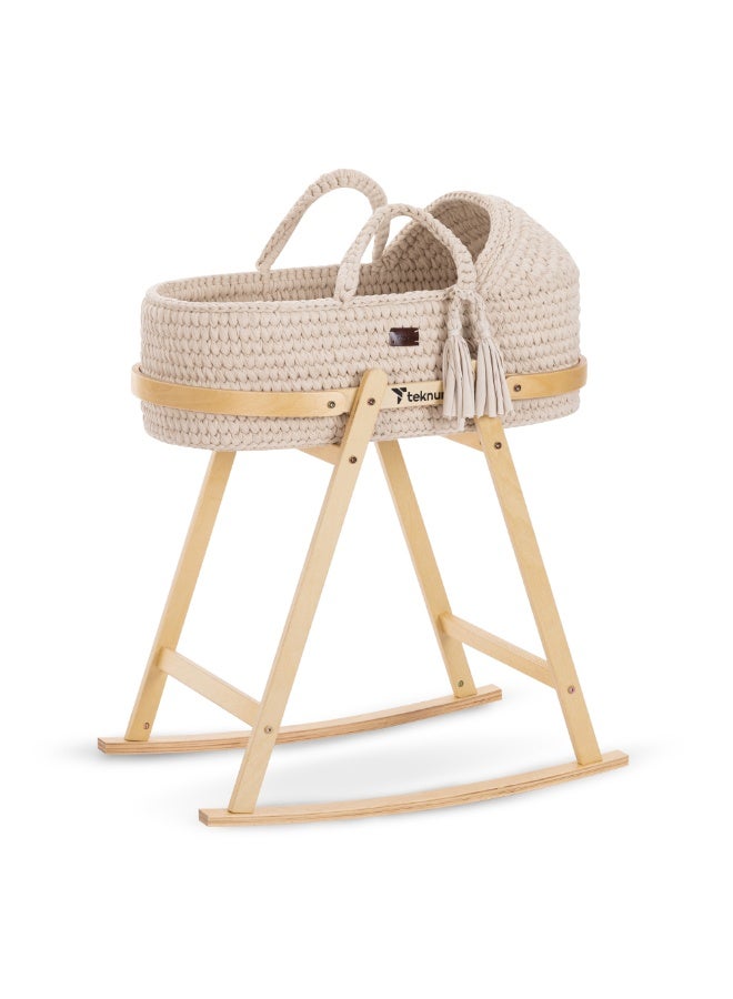 TEKNUM Moses Rope Basket with Stand - Natural Wood - Image 5