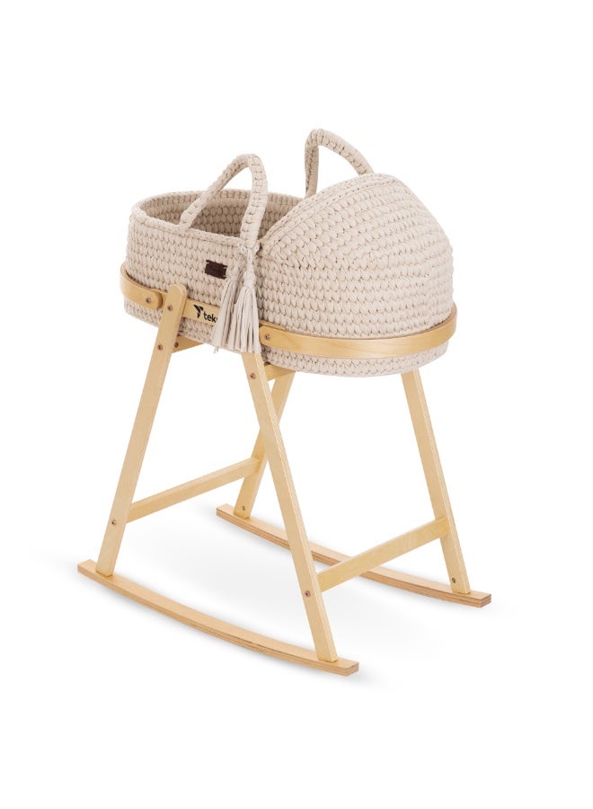 TEKNUM Moses Rope Basket with Stand - Natural Wood - Image 4