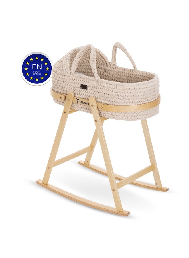 TEKNUM Moses Rope Basket with Stand - Natural Wood - Image 3