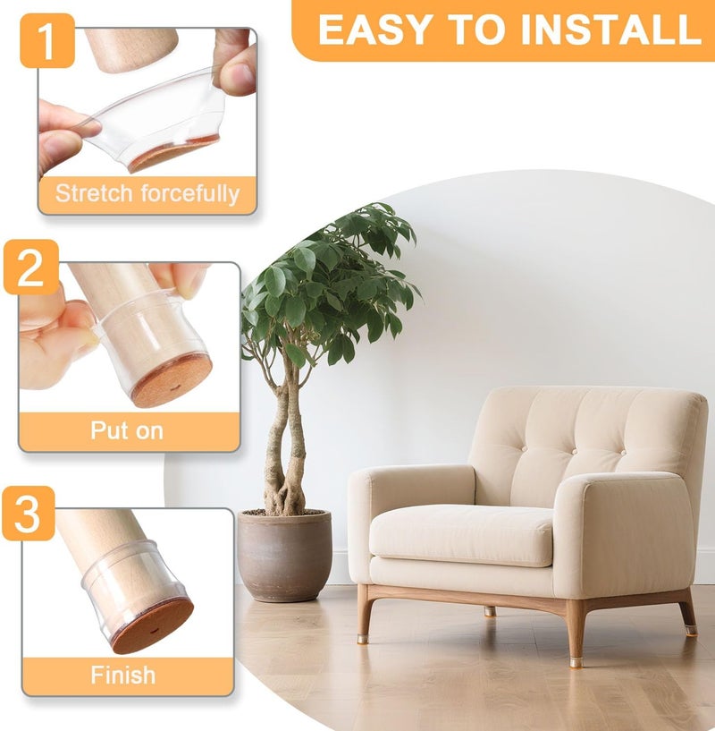 Rusido Chair Leg Floor Protectors Round, Silicone Chair Leg Protectors for Hardwood Floors, Chair Leg Caps Covers Protect Wooden Floors from Scratching 20 Pcs Large (Fit:1-5/16" to 2") - Image 3