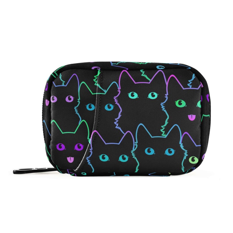 Neon Black Cat Pill Case Portable Weekly Pill Box Bag Container 7 Days Pill Organizer Vitamin Supplement Holder with Zipper for Travel Family Business