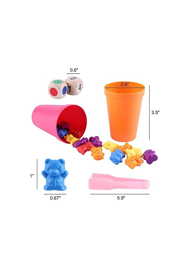 IAF Bears Set, 102pcs Rainbow Counting Bears with Matching Sorting Cups Dices and Teezers, Educational Color Sorting Bear Toys Montessori Rainbow Matching Game for Toddlers - Image 2