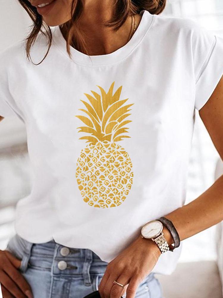 Street Life Pattern Round Neck Printed White T-Shirt Short Sleeve Women'S Wish/ - Image 1
