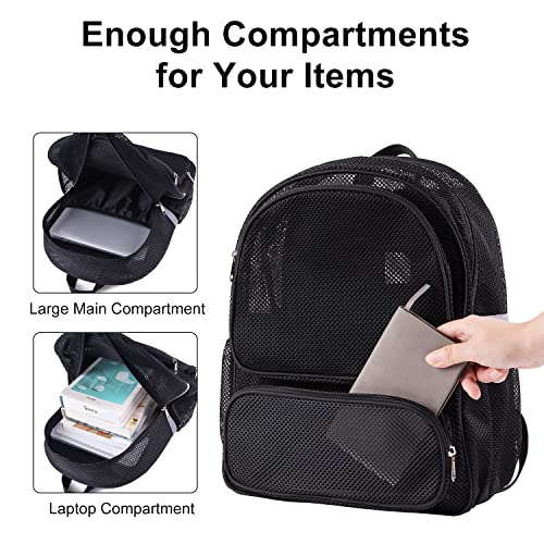 COVAX Mesh Backpack, Mesh School Bookbag for Girls Boys, Semi-transparent net Black Pack for Gym, Work, Sports, Travel - Image 5