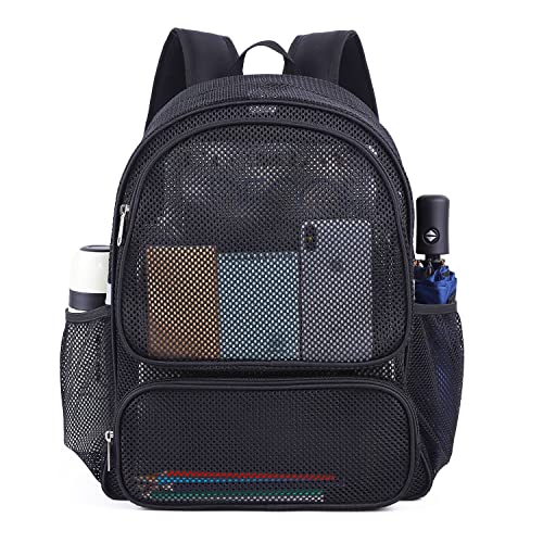 COVAX Mesh Backpack, Mesh School Bookbag for Girls Boys, Semi-transparent net Black Pack for Gym, Work, Sports, Travel - Image 2