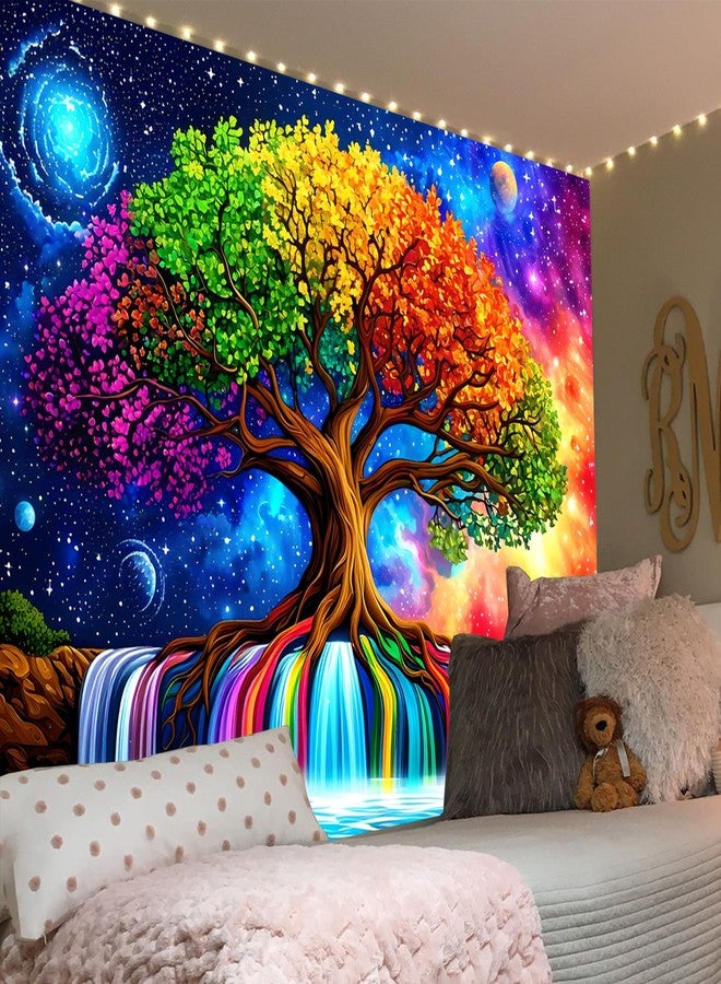 Simpkeely Blacklight Tree of Life Tapestry - UV Reactive Fantasy Colorful Rainbow Waterfall Wall Hanging, Glow in the Dark Galaxy Nature Poster for Bedroom, Living Room, Dorm - 51.2" x 59.1" - Image 4