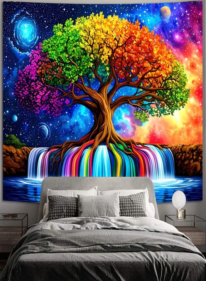 Simpkeely Blacklight Tree of Life Tapestry - UV Reactive Fantasy Colorful Rainbow Waterfall Wall Hanging, Glow in the Dark Galaxy Nature Poster for Bedroom, Living Room, Dorm - 51.2" x 59.1" - Image 5
