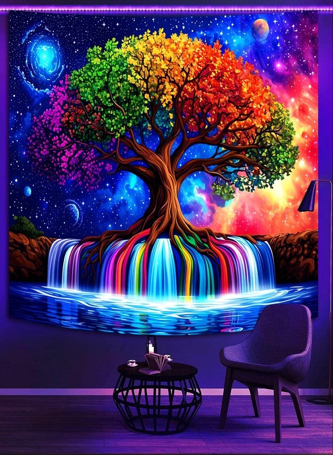Simpkeely Blacklight Tree of Life Tapestry - UV Reactive Fantasy Colorful Rainbow Waterfall Wall Hanging, Glow in the Dark Galaxy Nature Poster for Bedroom, Living Room, Dorm - 51.2" x 59.1" - Image 3