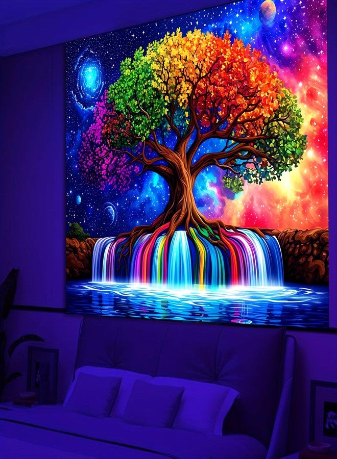 Simpkeely Blacklight Tree of Life Tapestry - UV Reactive Fantasy Colorful Rainbow Waterfall Wall Hanging, Glow in the Dark Galaxy Nature Poster for Bedroom, Living Room, Dorm - 51.2" x 59.1" - Image 2