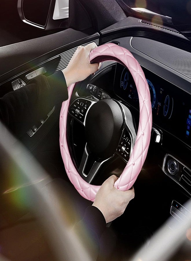 SuperKaKa Pink Steering Wheel Cover 2025, Auto Cute Diamond Bling Comfort Leather Girly Car Interior Accessories Protector Sparkly Automotive Decoration for Women Girl Coquette - Image 3