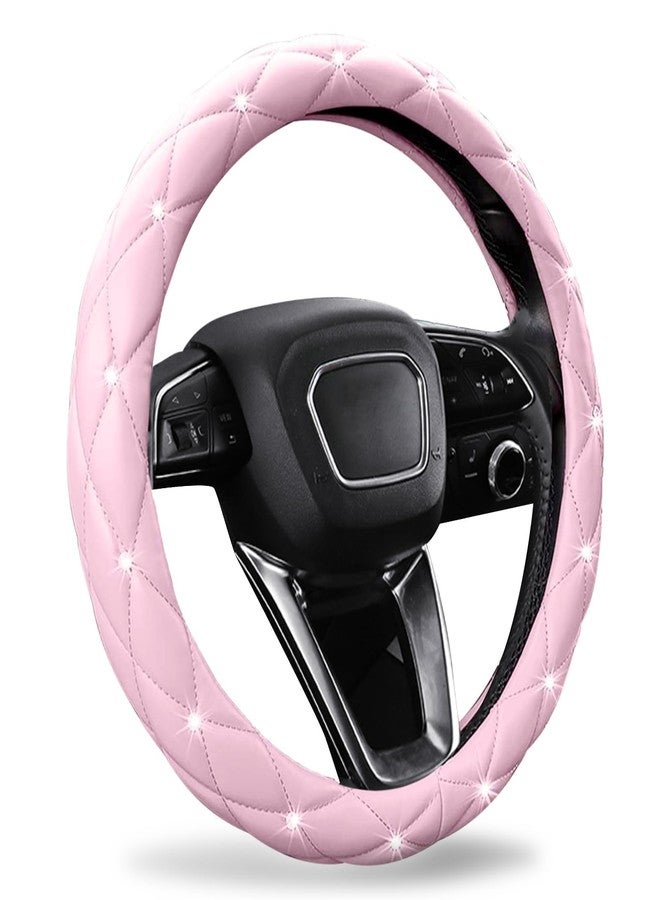 SuperKaKa Pink Steering Wheel Cover 2025, Auto Cute Diamond Bling Comfort Leather Girly Car Interior Accessories Protector Sparkly Automotive Decoration for Women Girl Coquette - Image 1