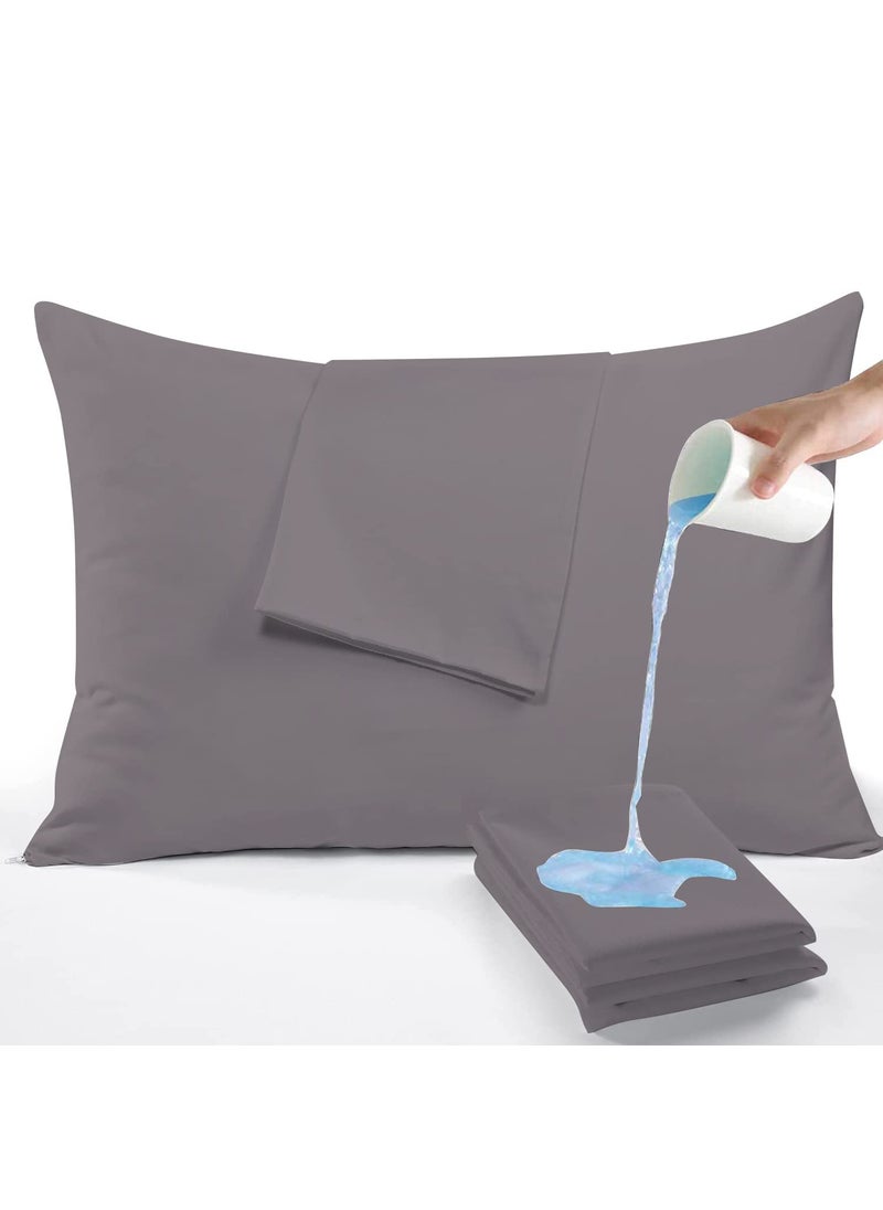 RELEIFE RELEIFE 100 Waterproof Terry Cotton Zippered Pillow Protector Covers Encasement Case Pack of 4 16 x 24 inch Grey  - Image 1