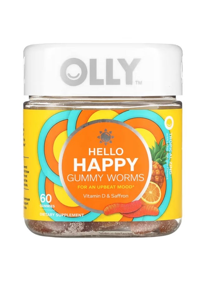 OLLY, Hello Happy, Gummy Worms, Tropical Zing, 60 Gummies