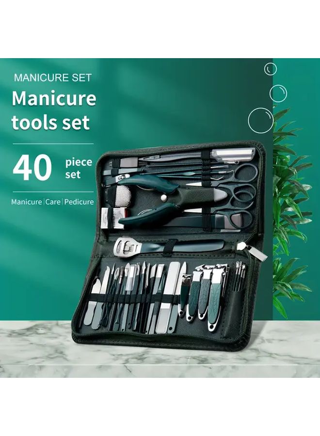 40 قطعة مجموعة أدوات مانيكير خضراء، مجموعة أدوات باديكير احترافية، مقاصات أظافر من الفولاذ المقاوم للصدأ - Image 2