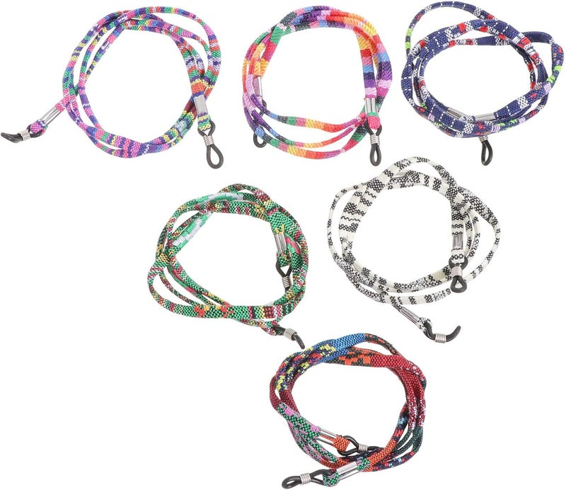 حبال نظارات رياضية خارجية من Zerodeko (6 قطع) سلاسل تعليق نظارات غير قابلة للانزلاق ومرنة للبالغين بأسلوب عرقي، حافظات نظارات خفيفة الوزن للتمارين والسفر (لون عشوائي) - Image 1