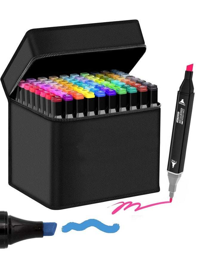 Amitasha 48 Pc Dual Tip Highlighter + Markers Double-Sided Pen Set For Drawing Sketching Coloring Artist Fine Line, Professional Permanent Sketch Markers for Kids Adult - Image 1