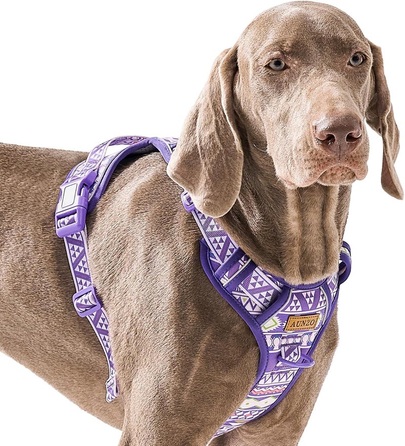 AUNZO Adjustable Extra Large Dog Vest Harness No-Pull Easy Walking, Cute Pet Harness with Tribal Pattern Breathable Oxford Material 2 Leash Clips and 3 Buckles, German Shepherd, Rottweiler, XL Size - Image 1