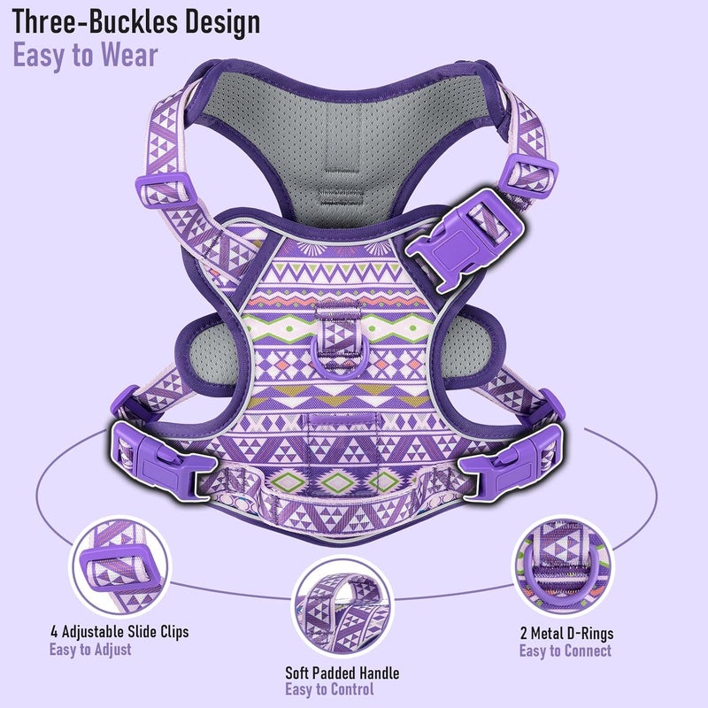 AUNZO Adjustable Extra Large Dog Vest Harness No-Pull Easy Walking, Cute Pet Harness with Tribal Pattern Breathable Oxford Material 2 Leash Clips and 3 Buckles, German Shepherd, Rottweiler, XL Size - Image 3