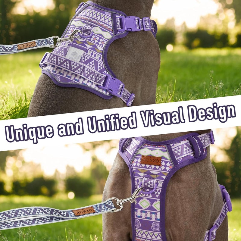 AUNZO Adjustable Extra Large Dog Vest Harness No-Pull Easy Walking, Cute Pet Harness with Tribal Pattern Breathable Oxford Material 2 Leash Clips and 3 Buckles, German Shepherd, Rottweiler, XL Size - Image 2
