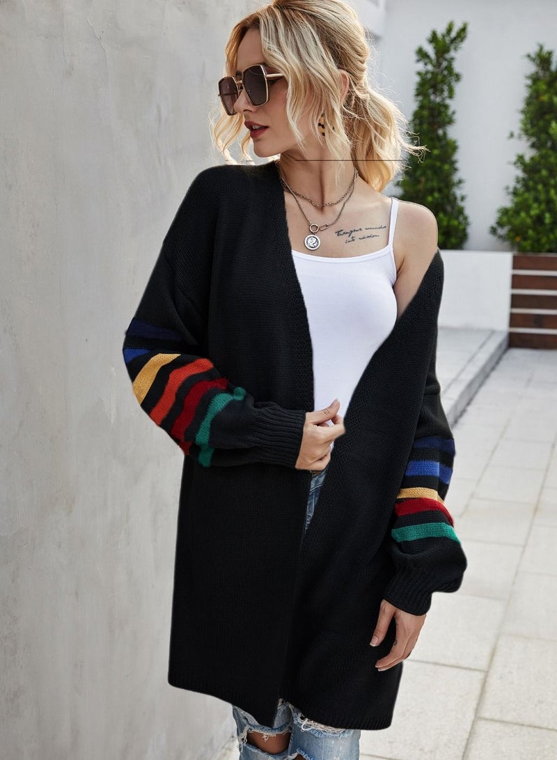 Loquat New Women's Stitching Loose Knitted Cardigan Sweater Coat  - Image 1