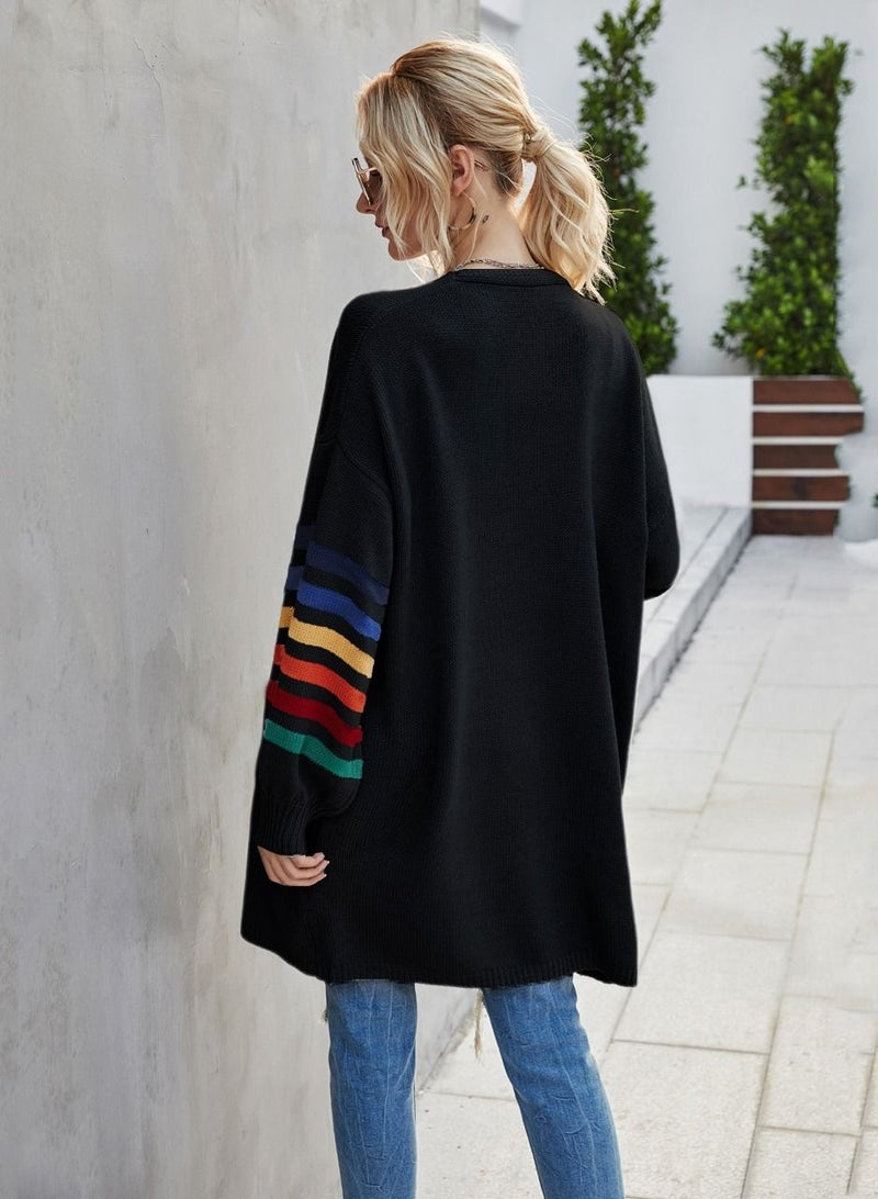Loquat New Women's Stitching Loose Knitted Cardigan Sweater Coat  - Image 2