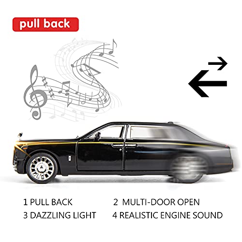 BDTCTK 1/32 Rolls-Royce Phantom Model Car,Zinc Alloy Pull Back Toy car with Sound and Light for Kids Boy Girl Gift (Black) - Image 4