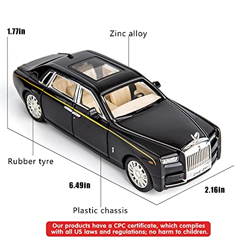 BDTCTK 1/32 Rolls-Royce Phantom Model Car,Zinc Alloy Pull Back Toy car with Sound and Light for Kids Boy Girl Gift (Black) - Image 5