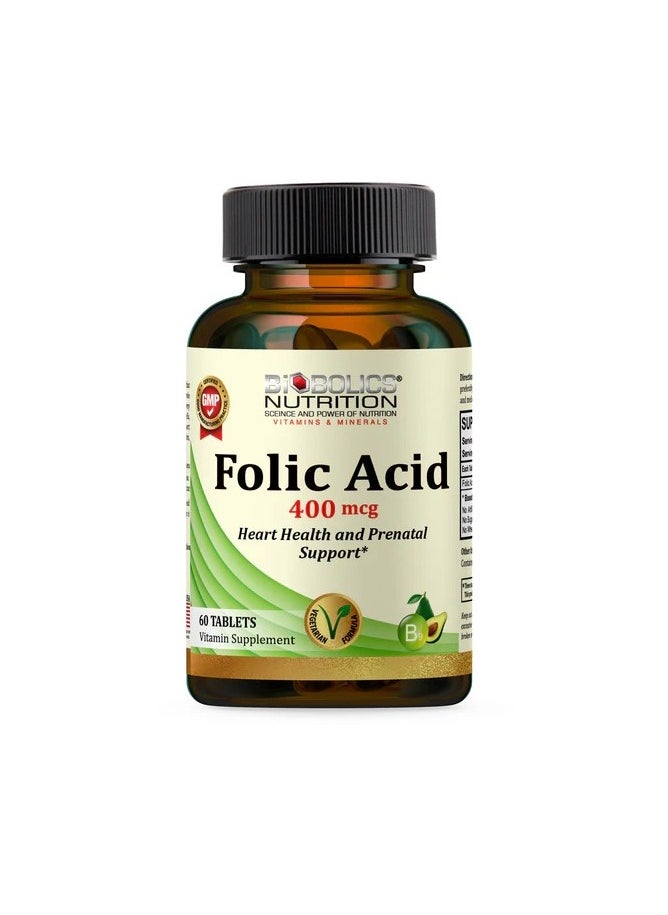 BIOBOLICS  Folic Acid 400 mcg Heart Health And Prenatal Support - 60 Tablets 