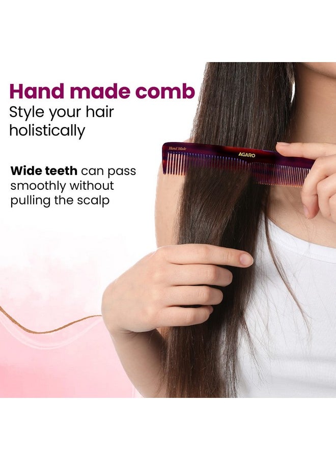 AGARO AGARO Hand Made Comb, Dressing Comb with Wide & Thin Tooth, Smooth Rounded Teeth, Hair Styling, Grooming, Hair Brushing, Hair Dressing, Cellulose Acetate Comb, For Men & Women, HMC78, Brown.  - Image 2