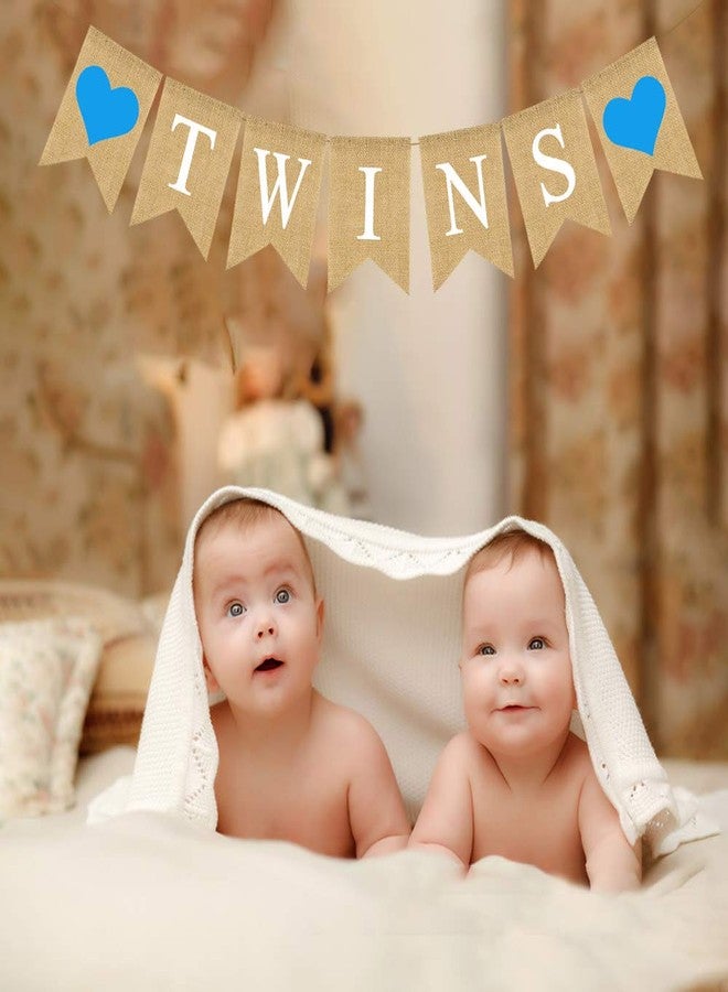 Rainlemon Rustic Burlap Twins Banner for Twin Boys Baby Shower Party Decoration - Image 3
