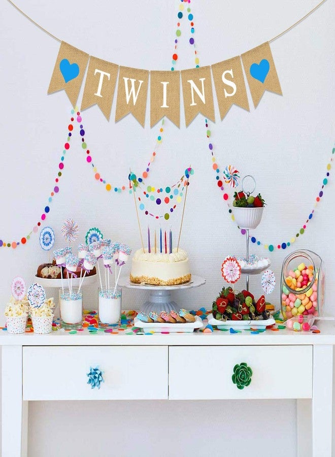 Rainlemon Rustic Burlap Twins Banner for Twin Boys Baby Shower Party Decoration - Image 5