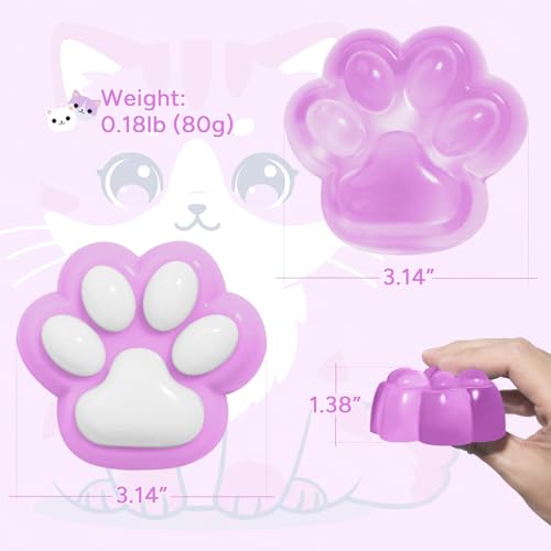 AFKLMNE 2Pack Taba Squishy Cat Paw Sensory Fidget Toys Adults Anxiety Stress Relief Squeeze Toy Soft Cute Kawaii Squishys for Desk School Purple - Image 5