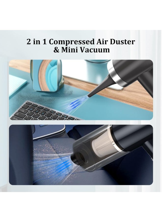 Xoopla 2 in 1 Car Vacuum & Air Duster Foldable Compressed Air Duster Rechargeable Portable Handheld Vacuum Cordless Keyboard Cleaner Air Blower & Mini Vacuum Cleaning for Car/Computer/House Black  - Image 4