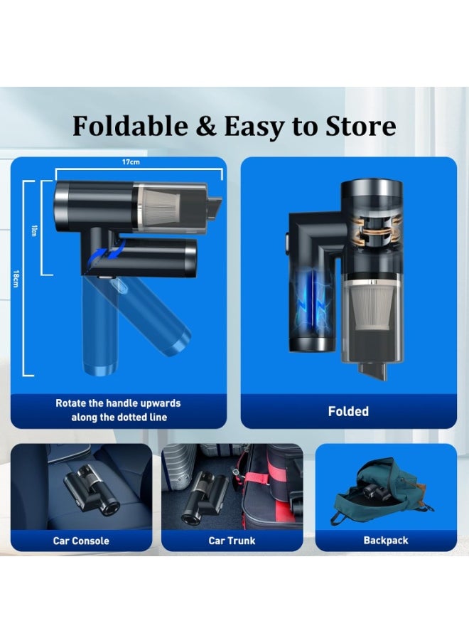 Xoopla 2 in 1 Car Vacuum & Air Duster Foldable Compressed Air Duster Rechargeable Portable Handheld Vacuum Cordless Keyboard Cleaner Air Blower & Mini Vacuum Cleaning for Car/Computer/House Black  - Image 2
