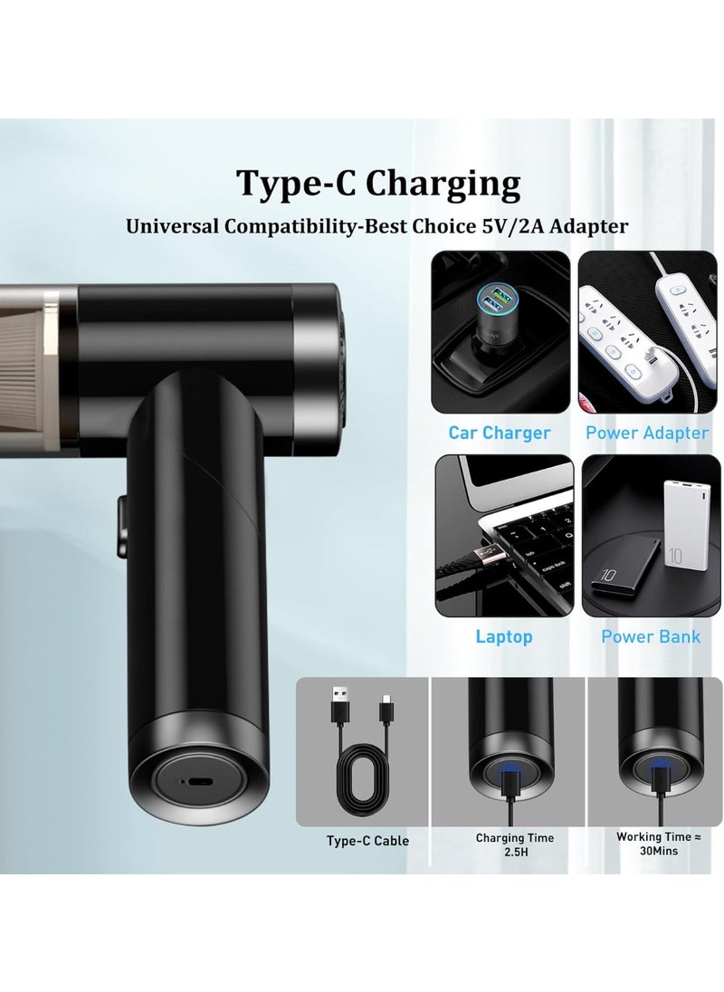Xoopla 2 in 1 Car Vacuum & Air Duster Foldable Compressed Air Duster Rechargeable Portable Handheld Vacuum Cordless Keyboard Cleaner Air Blower & Mini Vacuum Cleaning for Car/Computer/House Black  - Image 3