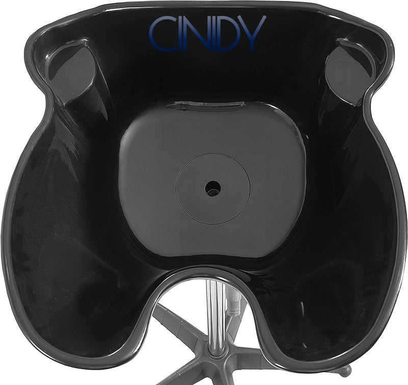 CINIDY ABS, Stainless Steel Portable Mobile Shampoo Bowl, Height-Adjustable Polished Hair Washing Sink, Shampoo Basin with Drain Pipe and Bucket, Suitable for Beauty Salon/Barber Shop (Black) - Image 4