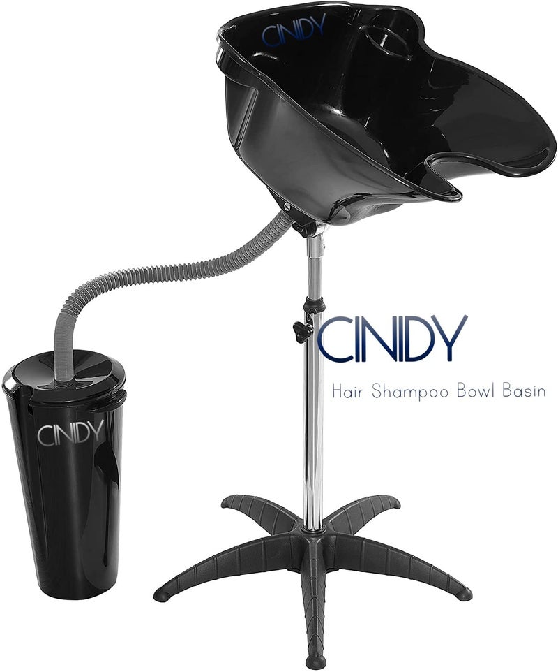 CINIDY ABS, Stainless Steel Portable Mobile Shampoo Bowl, Height-Adjustable Polished Hair Washing Sink, Shampoo Basin with Drain Pipe and Bucket, Suitable for Beauty Salon/Barber Shop (Black) - Image 3
