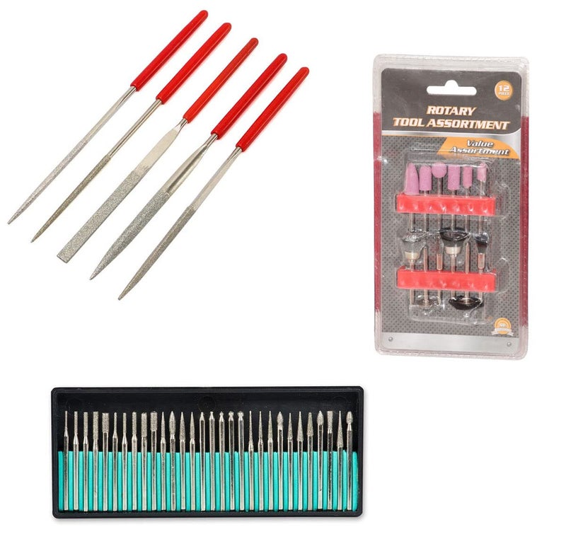 Digital Craft Rotary Tool Die Grinder Accessory Kit DIY Crafts Kit All in One Items DIY Works 5Pc Diamond File Set12Pc Rotary Tools Set30Pc Diamond Burs Set
