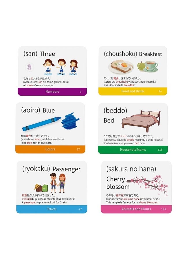 CARDDIA Japanese Vocabulary Flash Cards for Beginners (with Illustrations and Example Sentences), Standard Playing Card Size, Sturdy, Water Resistant  - Image 3